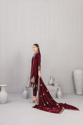 3-PC Unstitched Fancy Embroiedere Velvet Velvora By Tawakkal Fabrics | D-4923